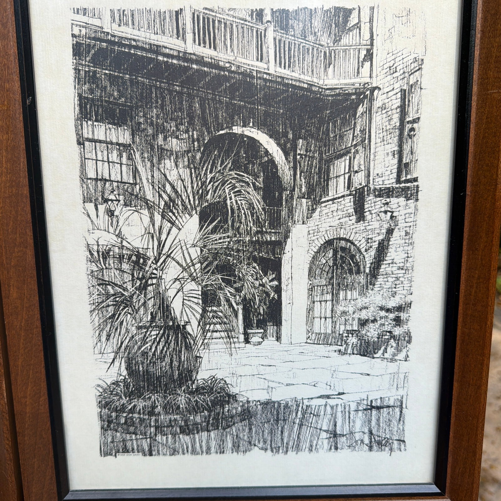 Vintage Mid Century Modern 1960s Don Davey New Orleans French Quarter Framed Prints - Set of 3 - 4