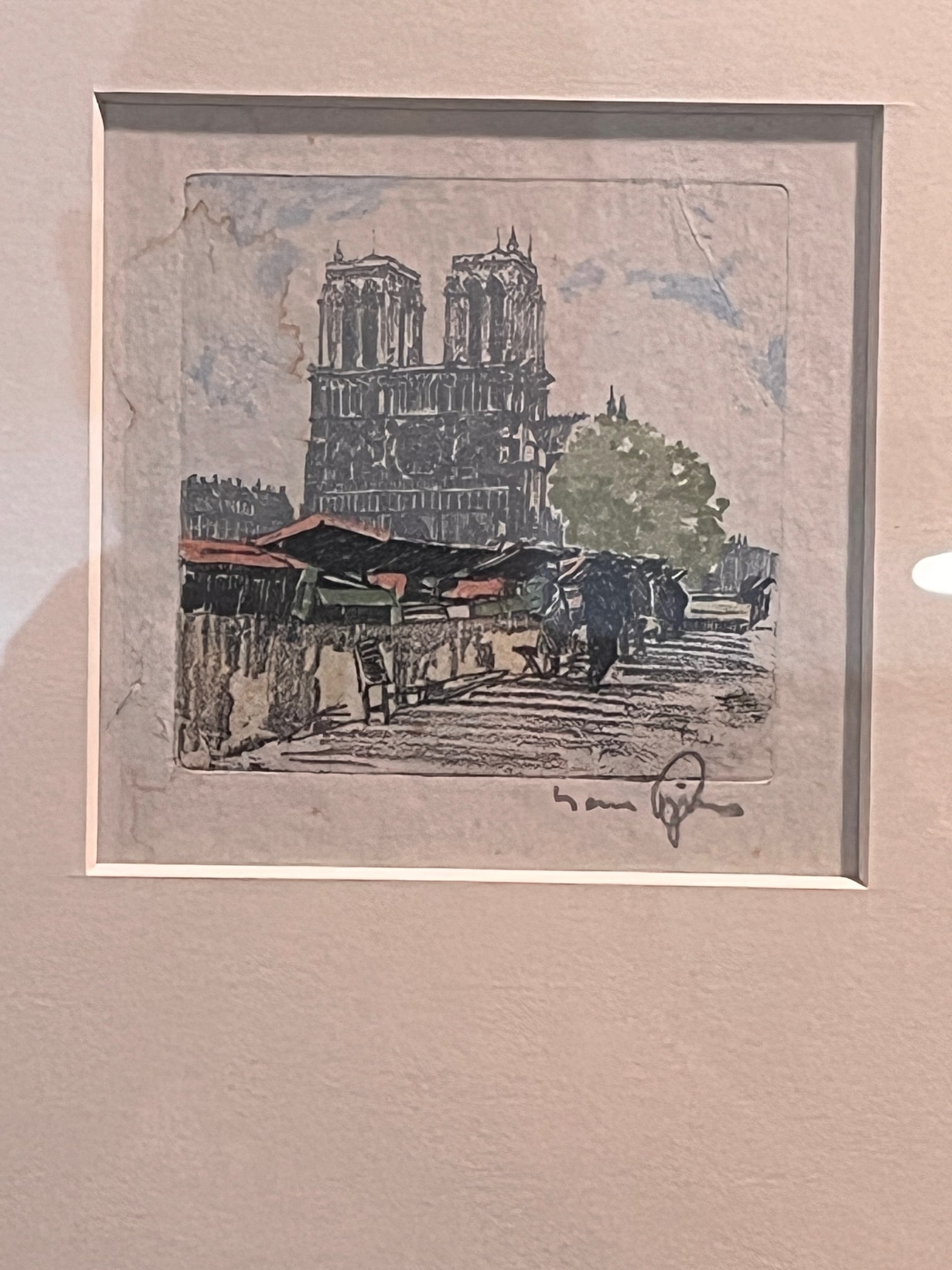 Mid 20th Century Hans Figura Signed Etching Notre Dame Paris Framed Fine Art Print 11x9 - 2