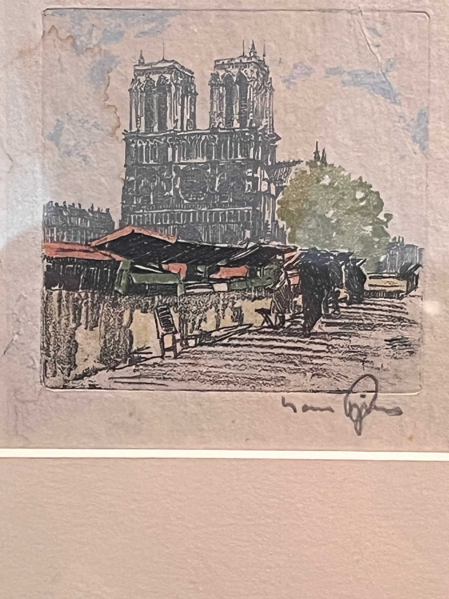 Mid 20th Century Hans Figura Signed Etching Notre Dame Paris Framed Fine Art Print 11x9 - 4