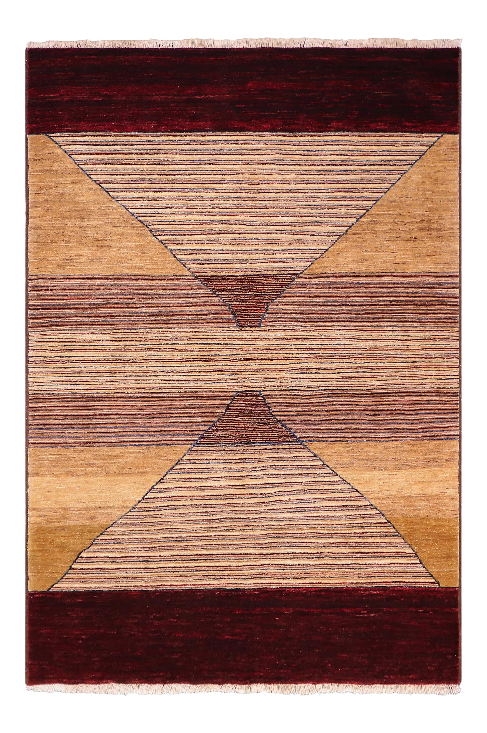 1990s Boho Chic Gabbeh Red/Brown Wool Rug - 4'11" X 7'1": With strict standards of craftsmanship and quality of materials used this modern inspired hand-knotted Gabbeh rug is a unique piece of world art. A fashionable handmade rug crafted by skilled artisans