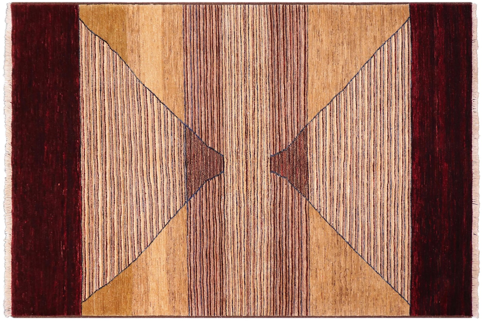 1990s Boho Chic Gabbeh Red/Brown Wool Rug - 4'11" X 7'1" - 9