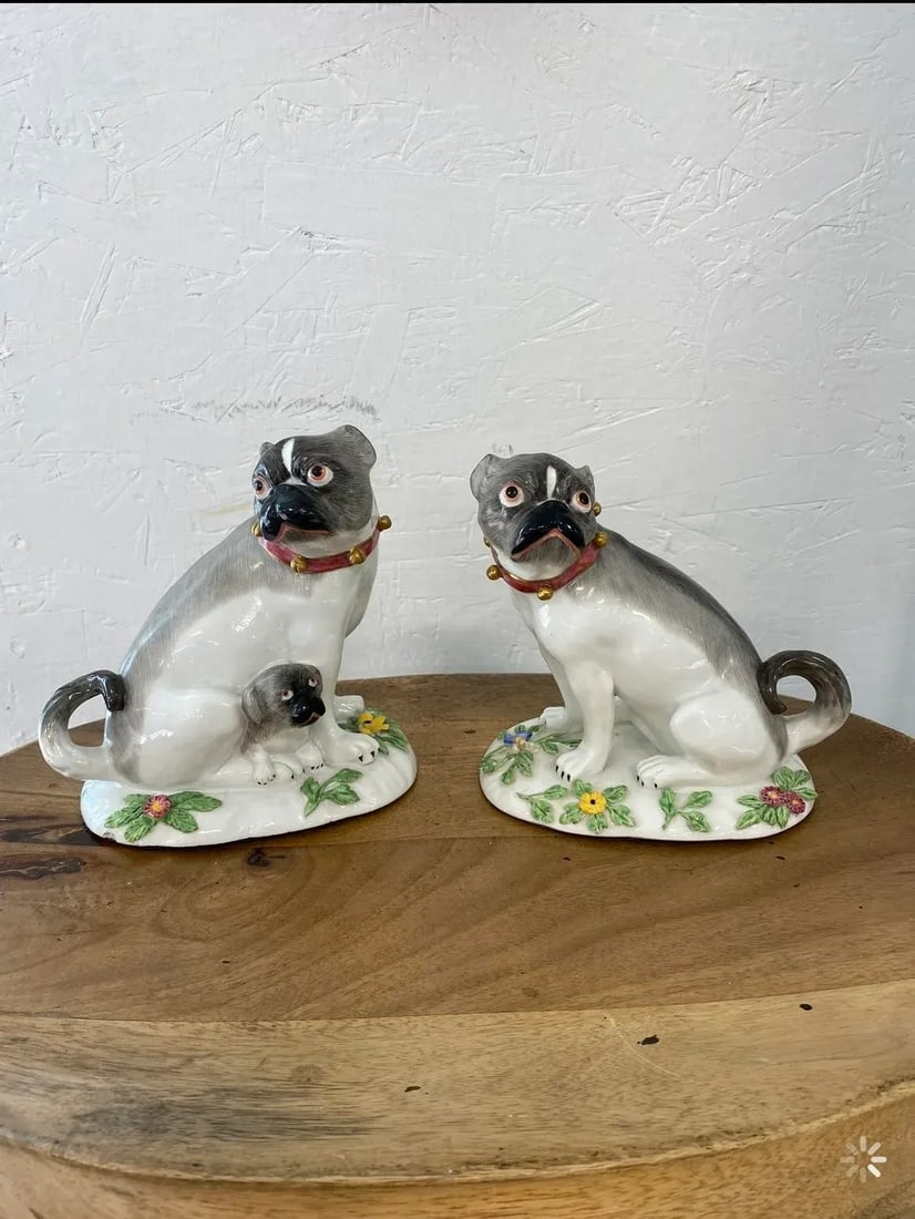 Antique Meissen Style French Porcelain Bulldog Figures - a Pair - 12