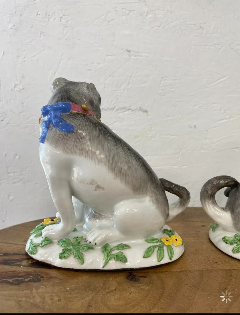 Antique Meissen Style French Porcelain Bulldog Figures - a Pair - 2