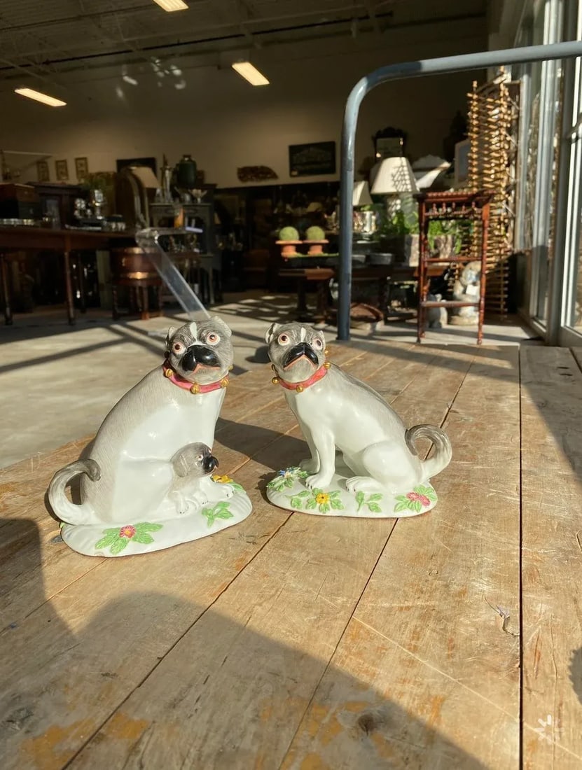 Antique Meissen Style French Porcelain Bulldog Figures - a Pair - 3