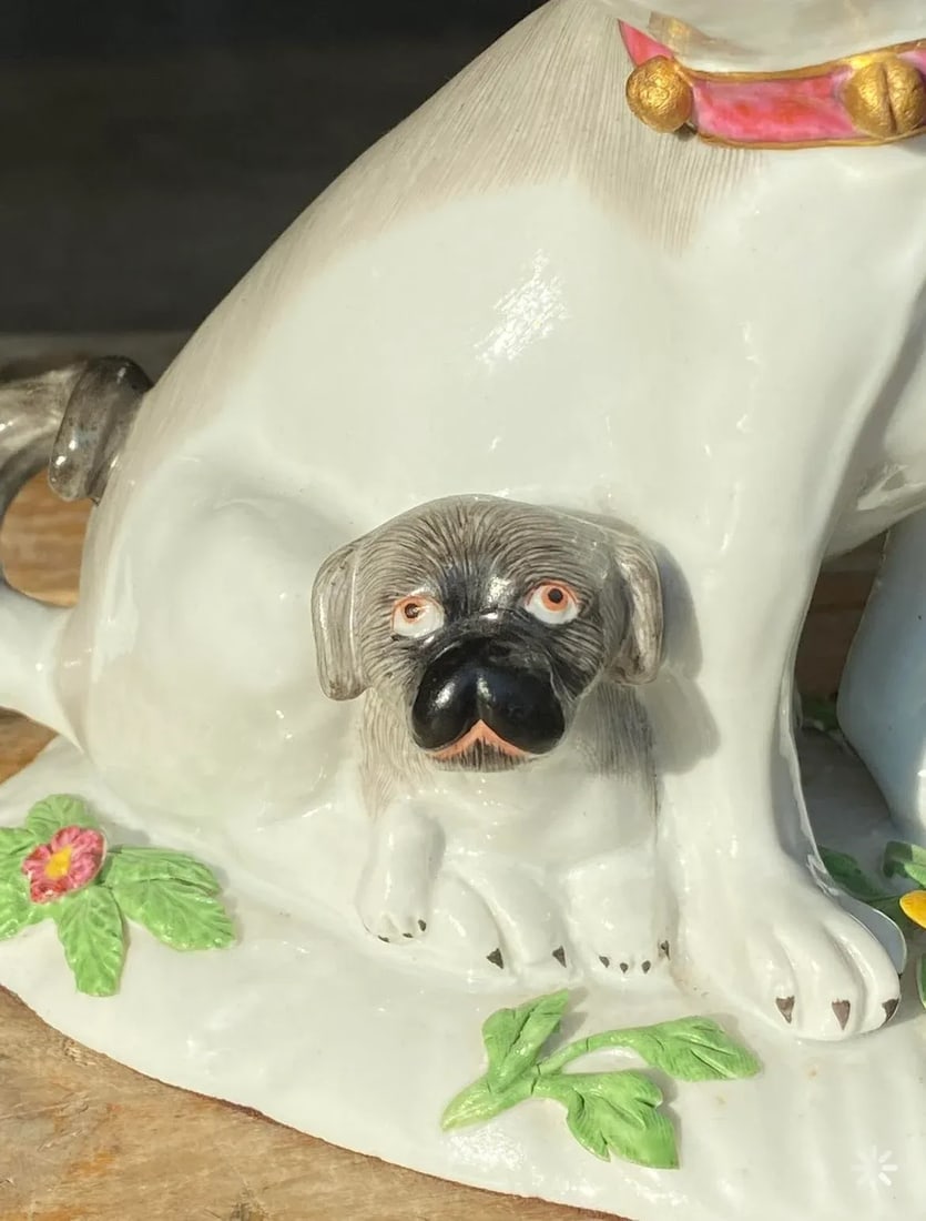 Antique Meissen Style French Porcelain Bulldog Figures - a Pair - 9