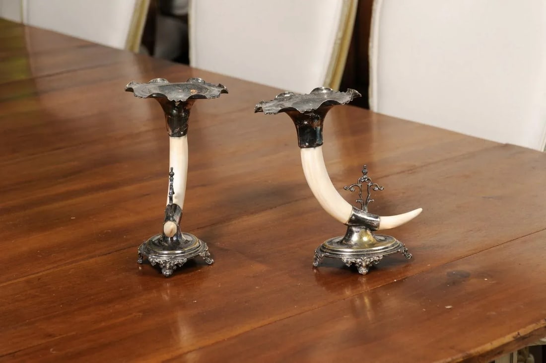 English Victorian Rodgers & Sons 19th Century Game Animal Horns on Silver Mounts - A Pair - 10