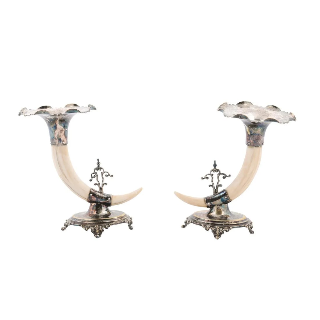 English Victorian Rodgers & Sons 19th Century Game Animal Horns on Silver Mounts - A Pair - 13