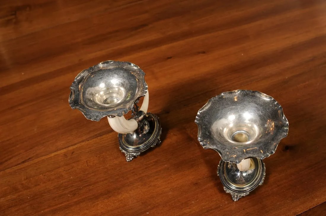 English Victorian Rodgers & Sons 19th Century Game Animal Horns on Silver Mounts - A Pair - 3
