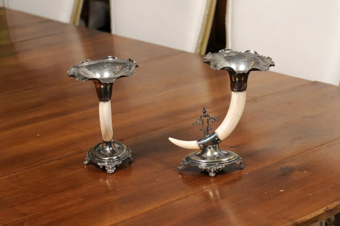 English Victorian Rodgers & Sons 19th Century Game Animal Horns on Silver Mounts - A Pair - 8