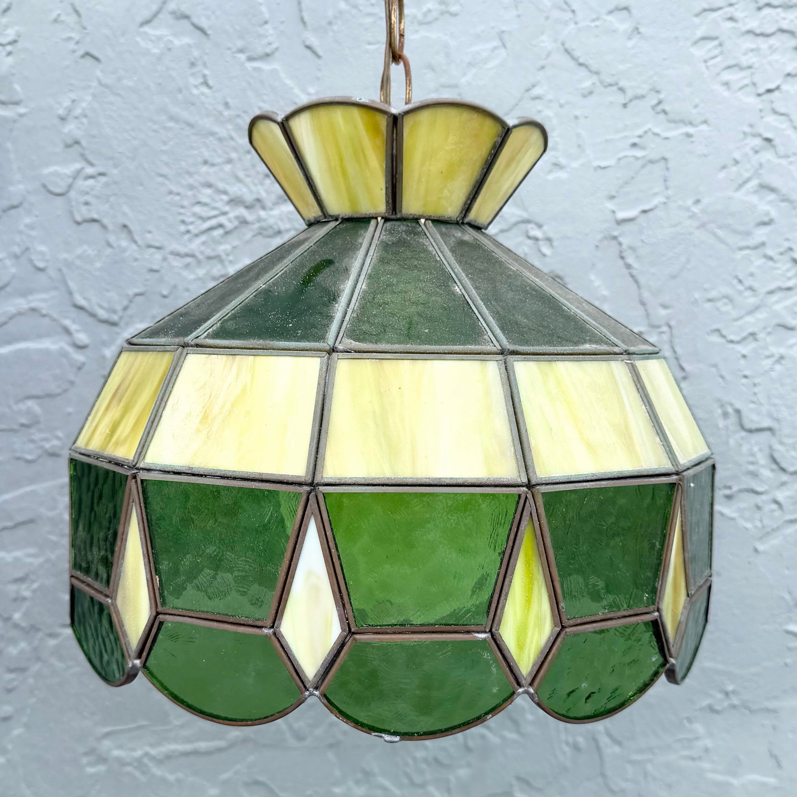 Mid Century Green Stained Glass Pendant Lamp - 2