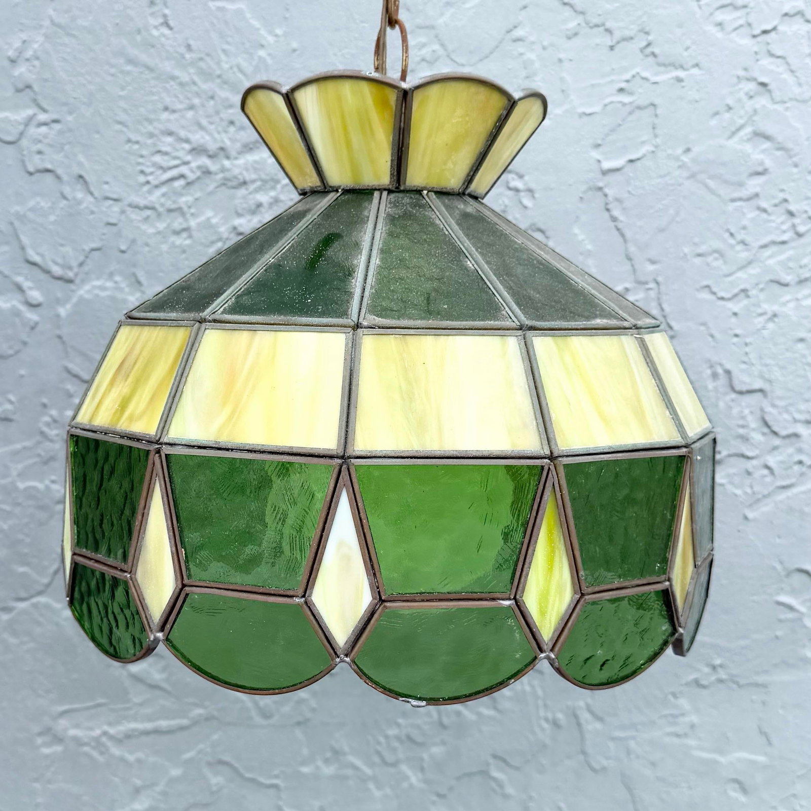 Mid Century Green Stained Glass Pendant Lamp - 3