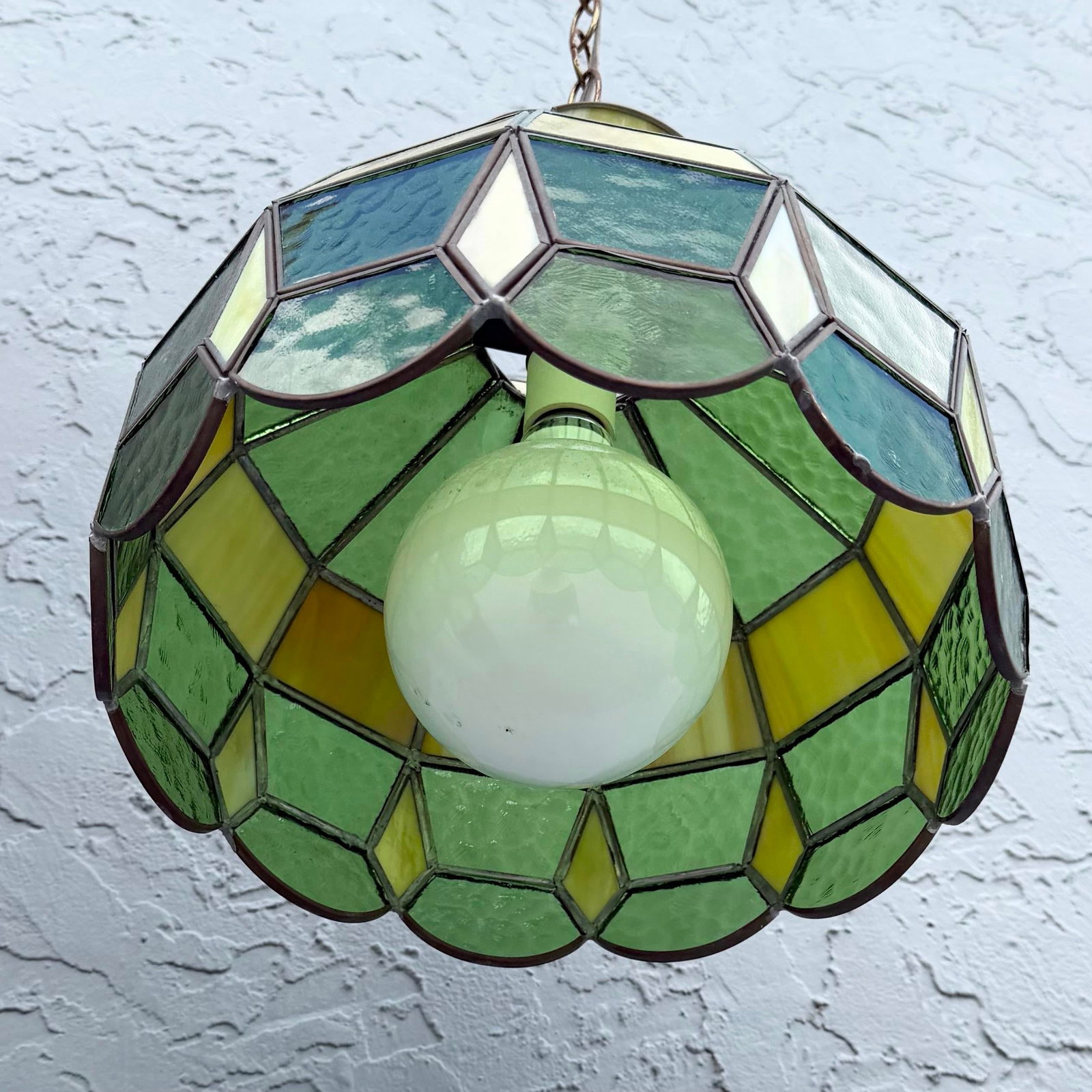 Mid Century Green Stained Glass Pendant Lamp - 4