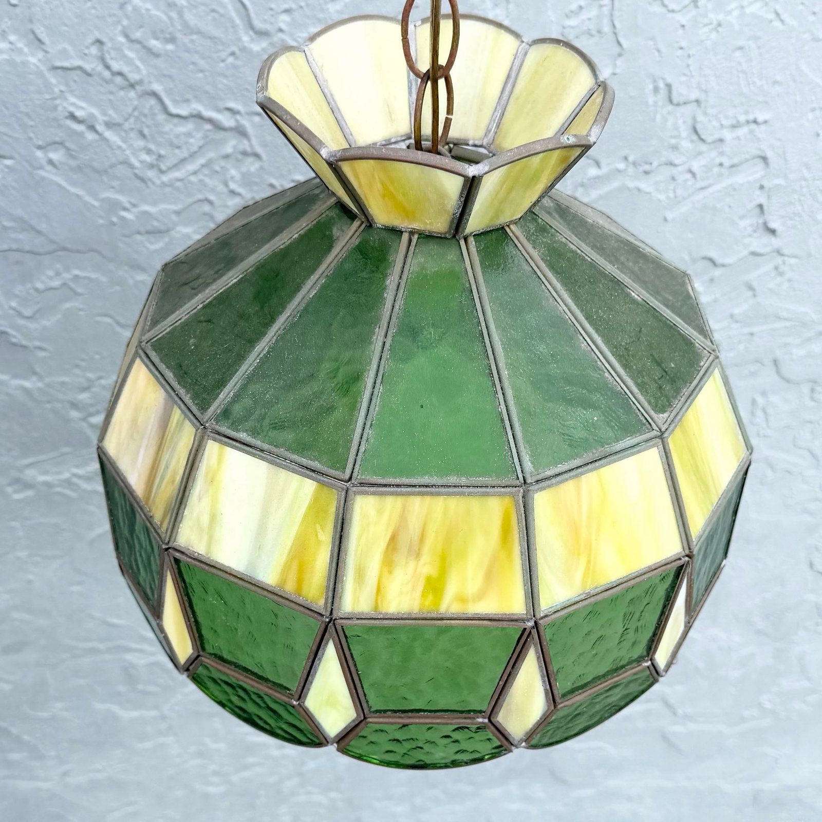 Mid Century Green Stained Glass Pendant Lamp - 5
