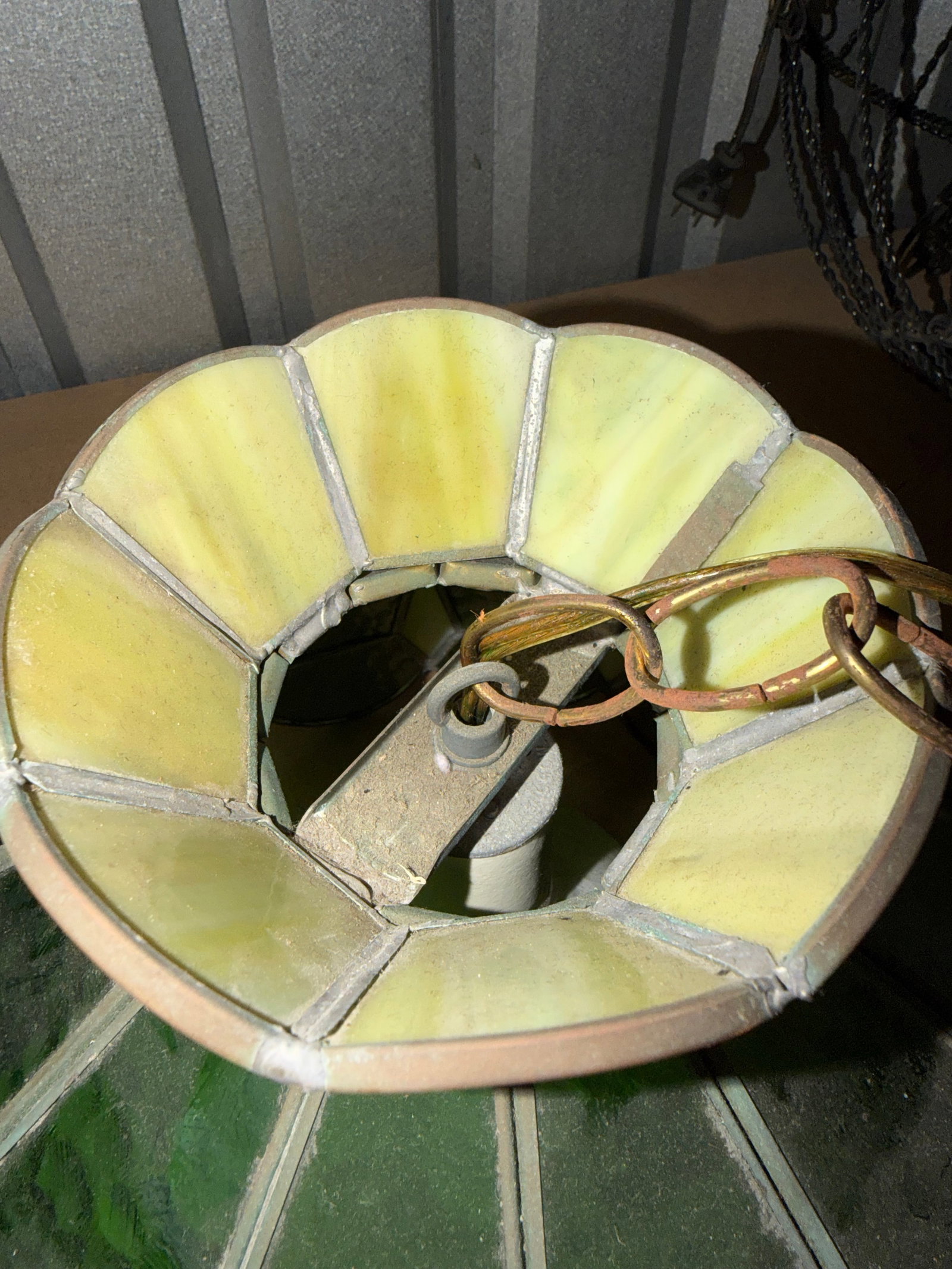 Mid Century Green Stained Glass Pendant Lamp - 8