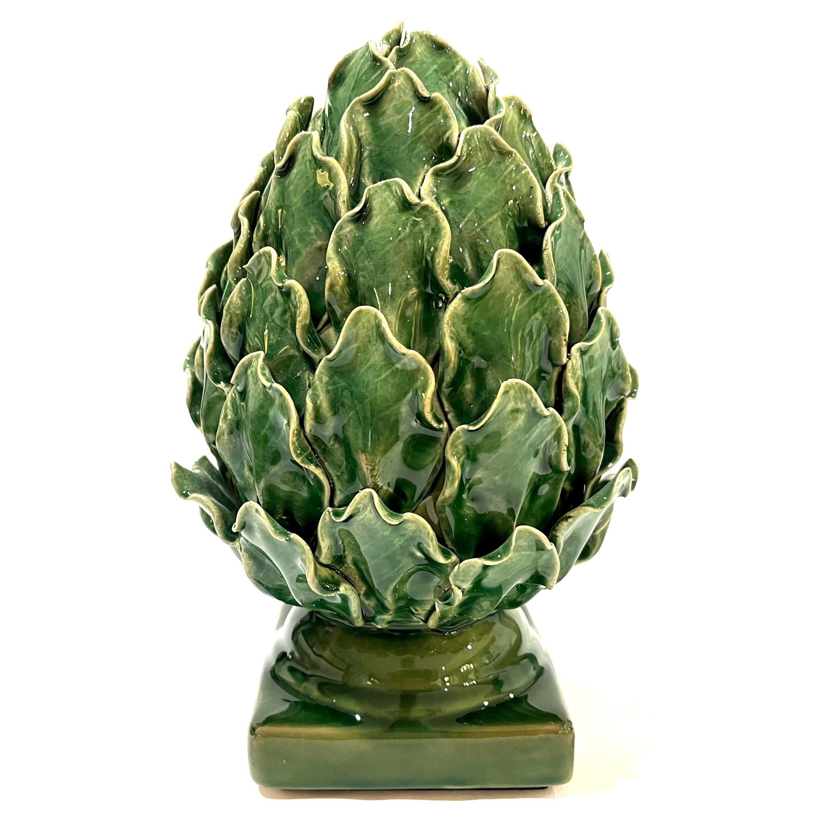 Vintage Majolica Green Faience Artichokes - A Pair - 2