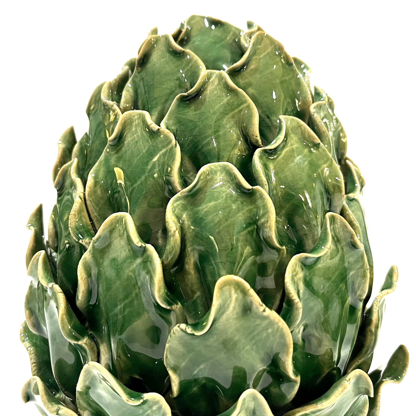 Vintage Majolica Green Faience Artichokes - A Pair - 3