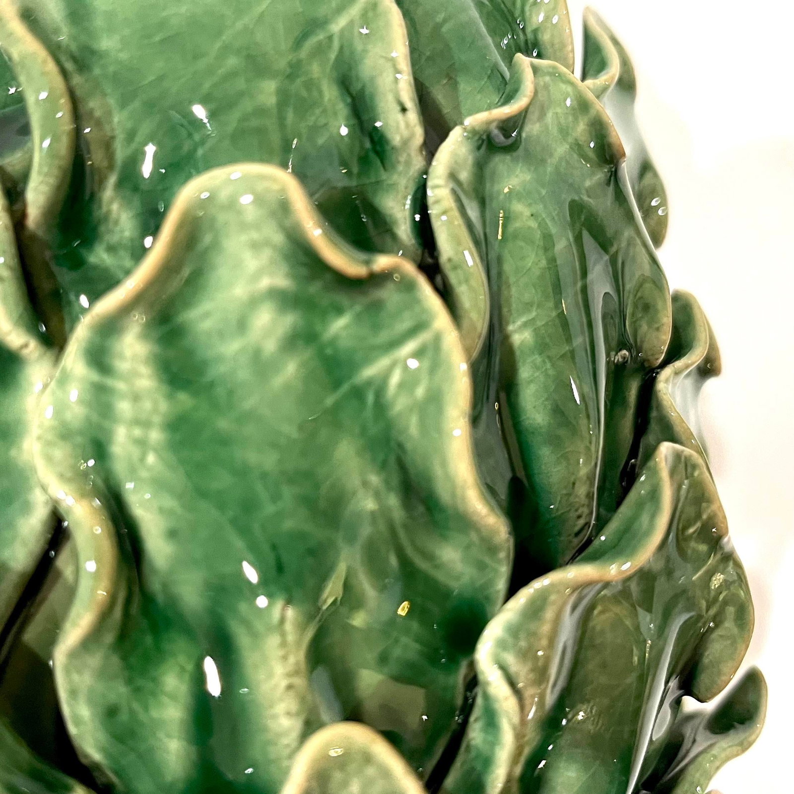 Vintage Majolica Green Faience Artichokes - A Pair - 4