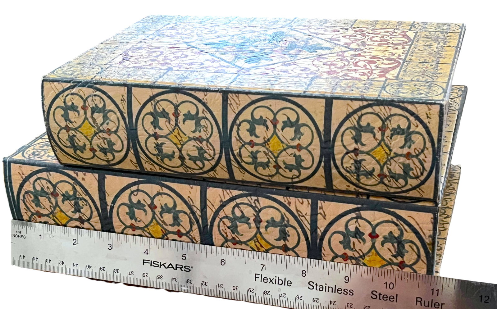 Pair of Trompe L'Oeil Faux Book Boxes in the Italian Florentine Style, 11" - 11