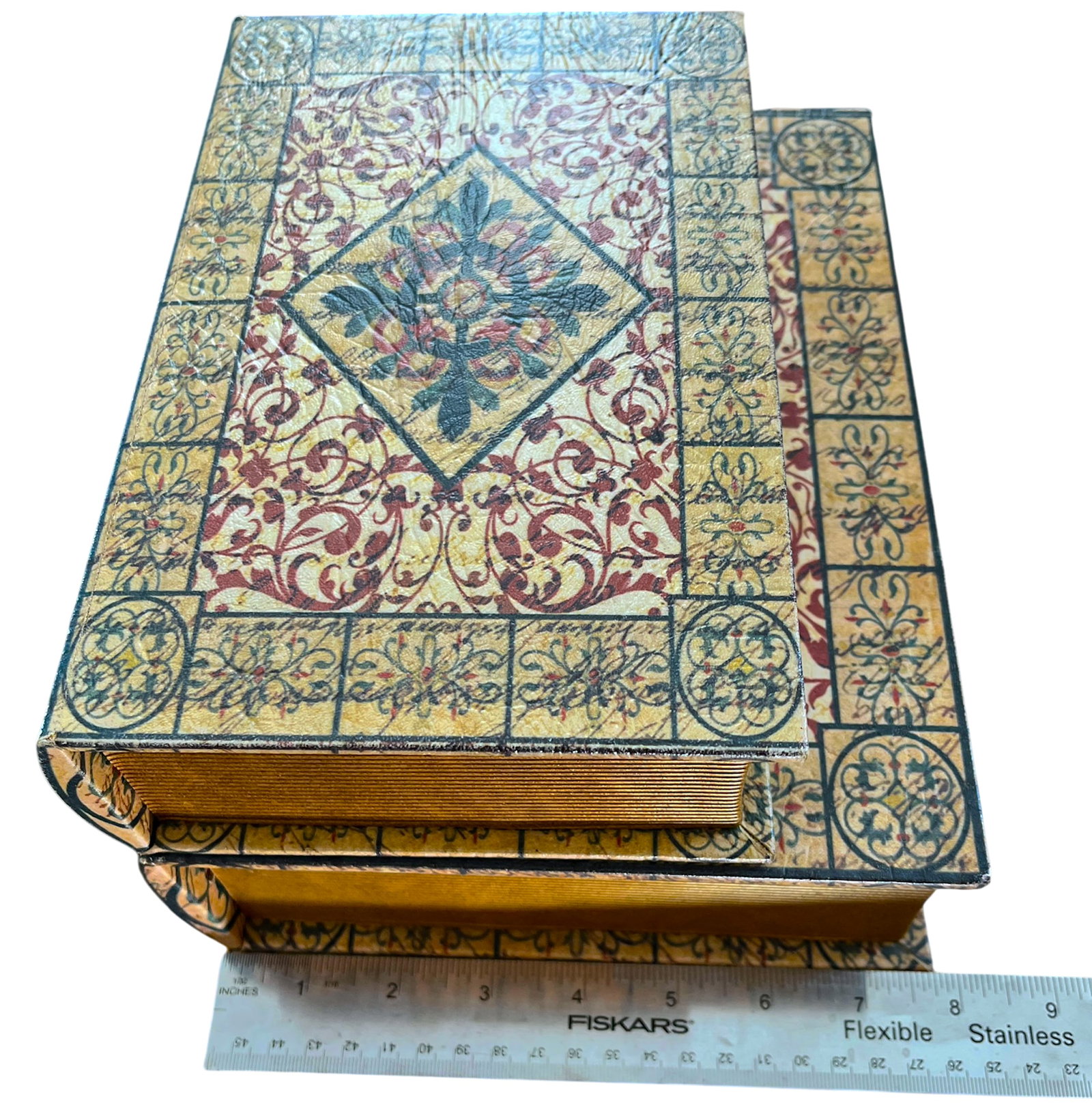Pair of Trompe L'Oeil Faux Book Boxes in the Italian Florentine Style, 11" - 12