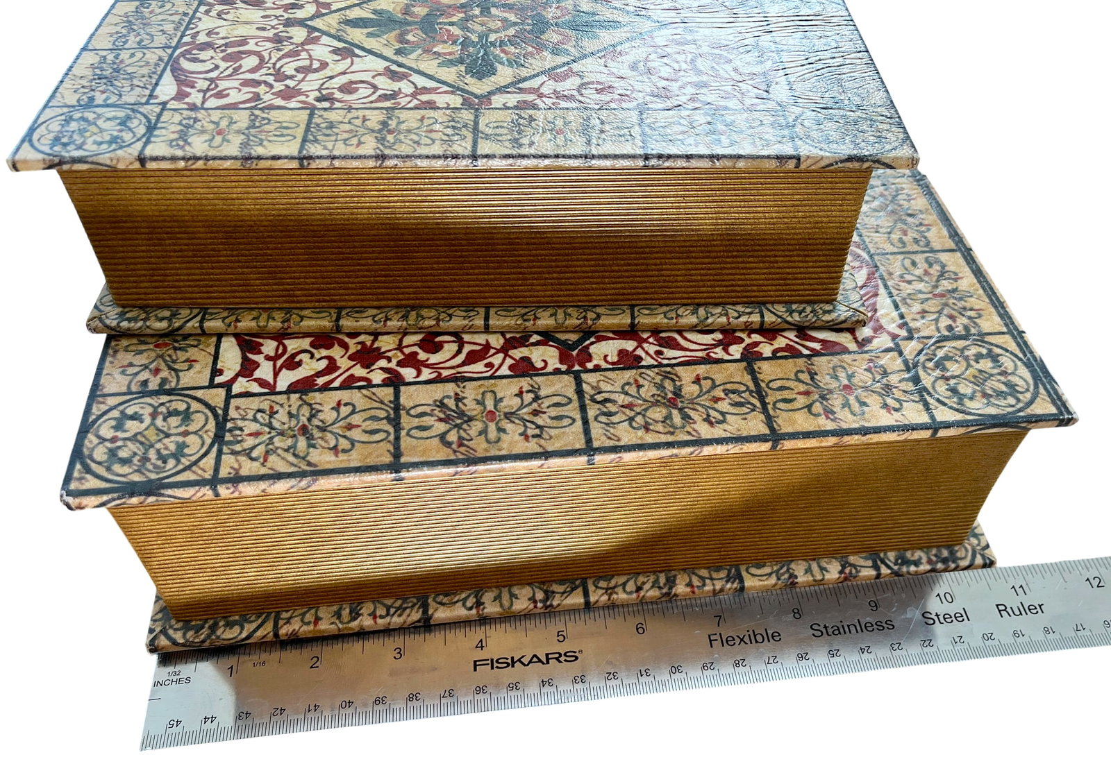 Pair of Trompe L'Oeil Faux Book Boxes in the Italian Florentine Style, 11" - 15