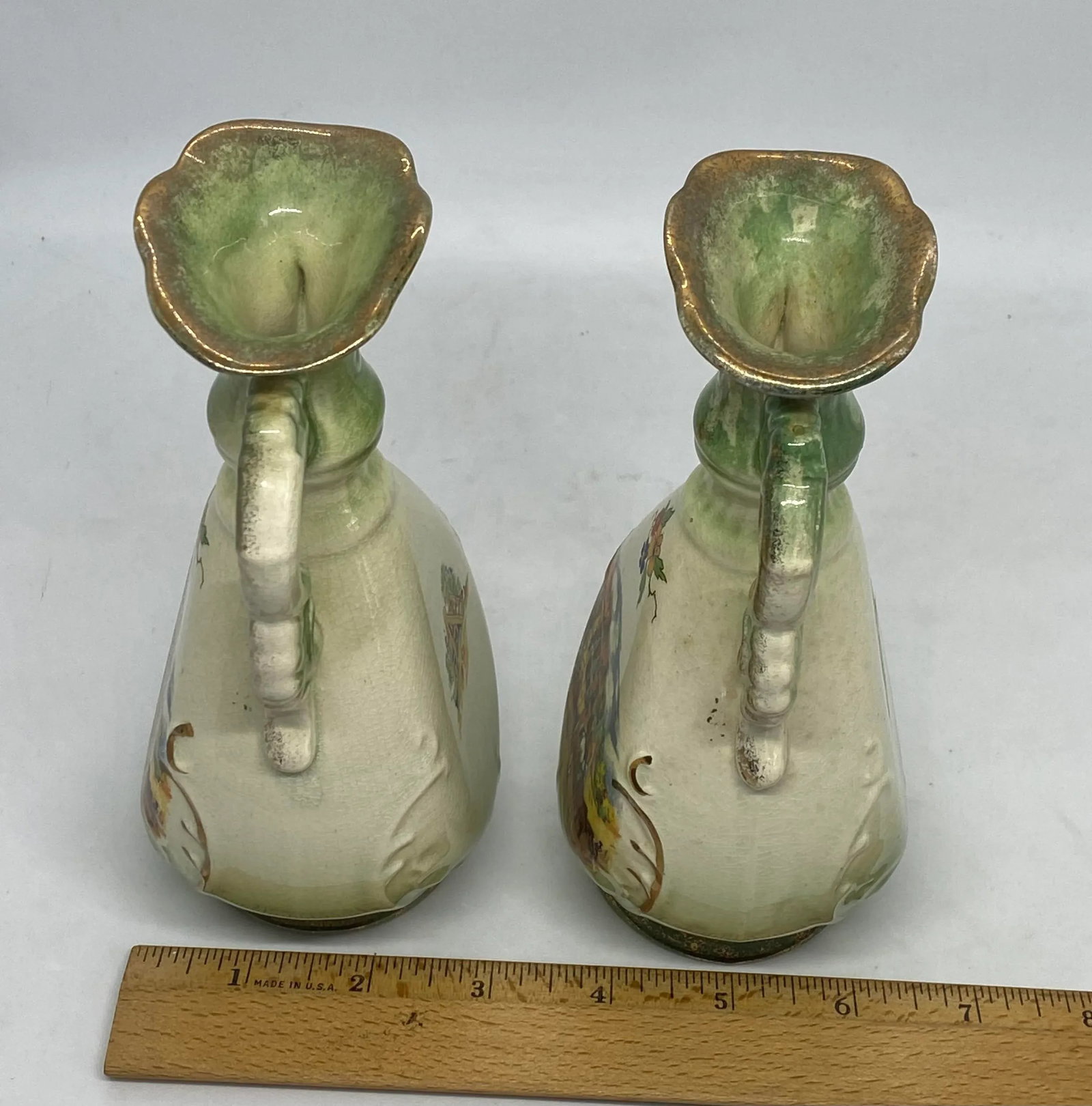 Vintage Staffordshire England Genuine Fenton Ware Bud Vases With "Dicken's Days" Design - a Pair - 12