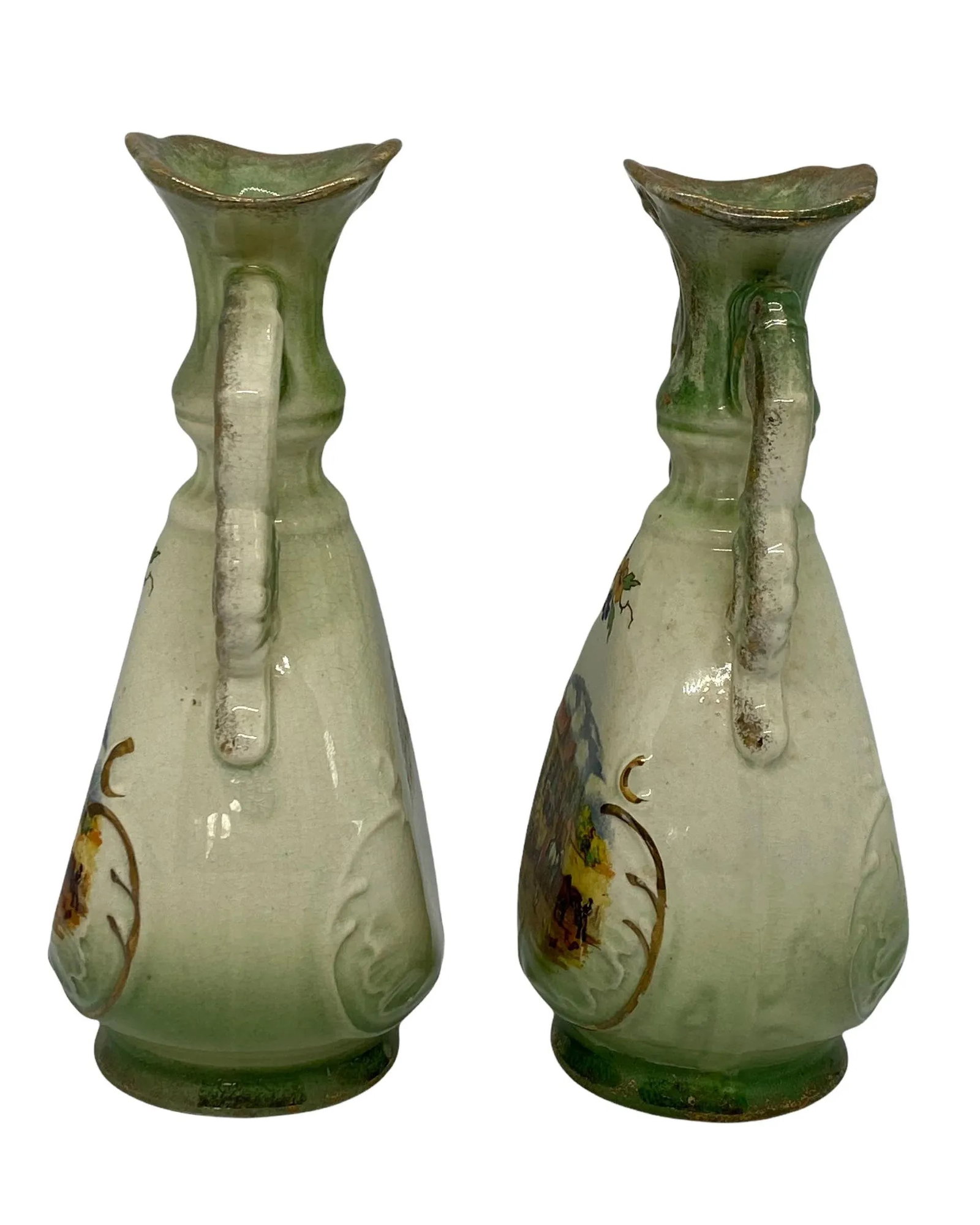 Vintage Staffordshire England Genuine Fenton Ware Bud Vases With "Dicken's Days" Design - a Pair - 2