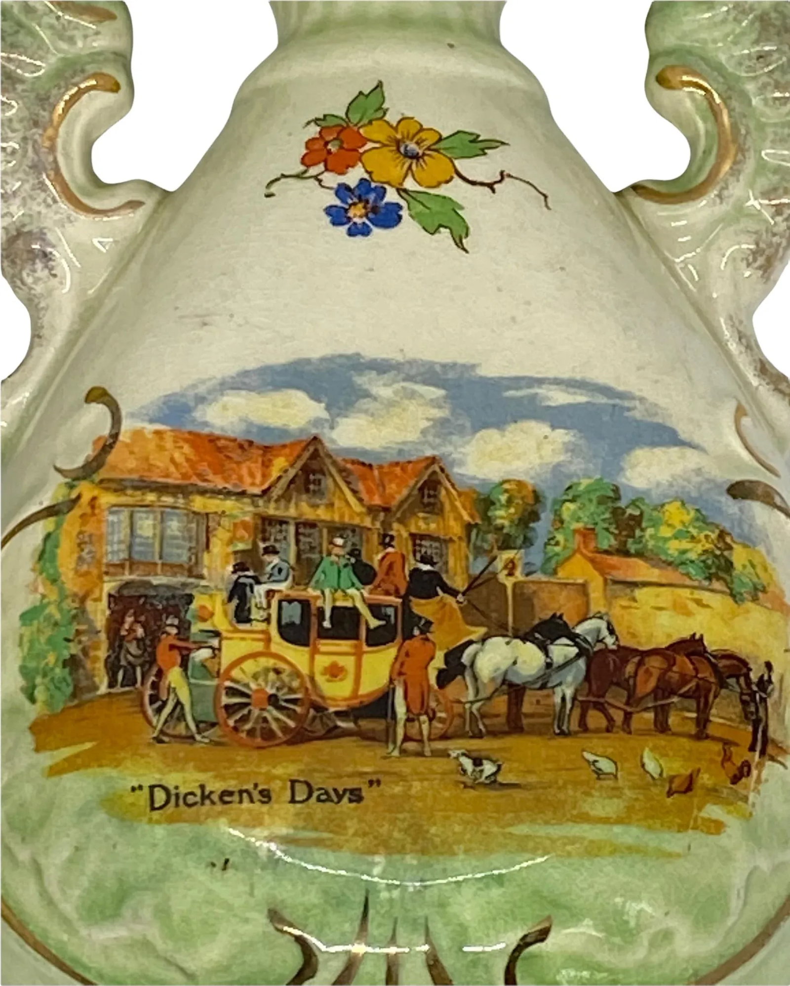Vintage Staffordshire England Genuine Fenton Ware Bud Vases With "Dicken's Days" Design - a Pair - 8