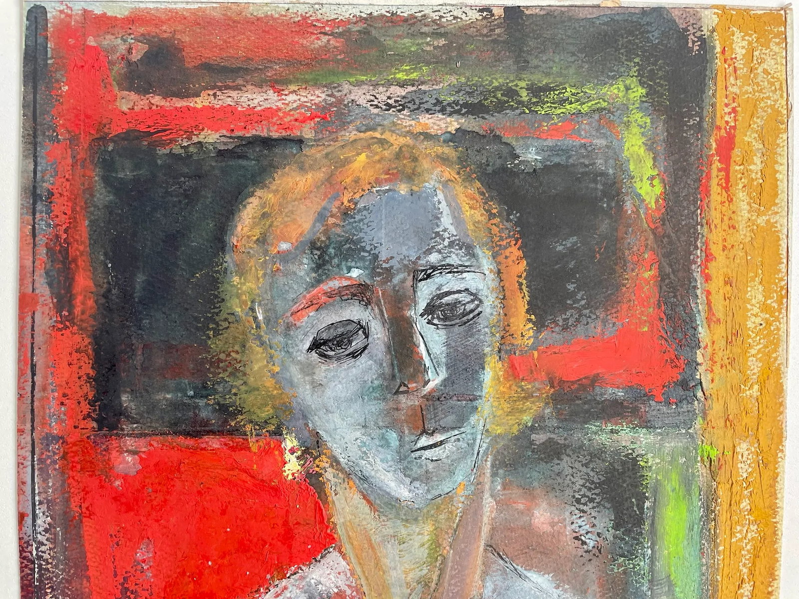 Mid 20th Century Cubist Original Mixed-Media Portrait Painting - 2