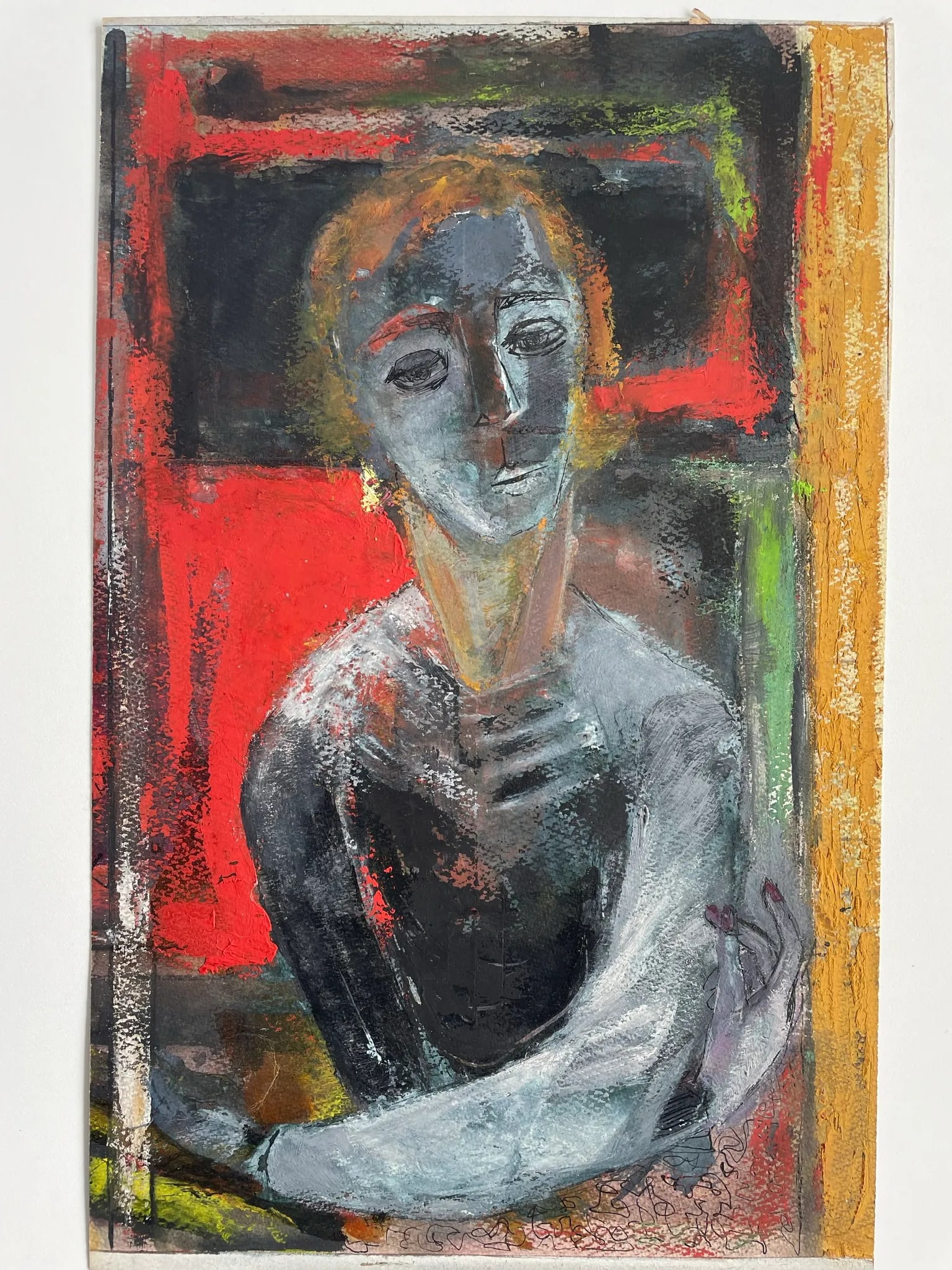 Mid 20th Century Cubist Original Mixed-Media Portrait Painting - 6