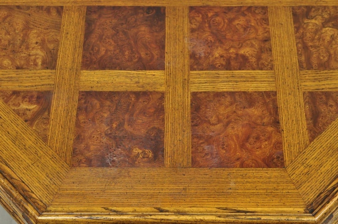Vintage Baker Barley Twist Oak & Burlwood Parquetry Octagonal Coffee Table - 10