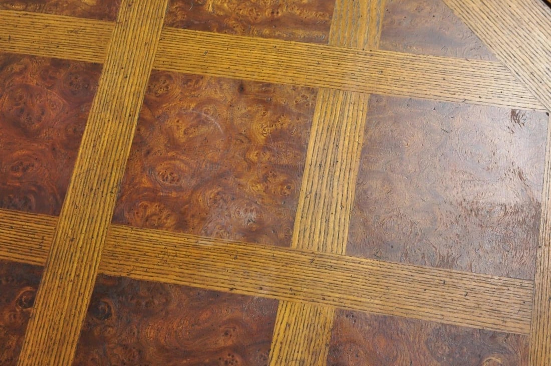 Vintage Baker Barley Twist Oak & Burlwood Parquetry Octagonal Coffee Table - 12