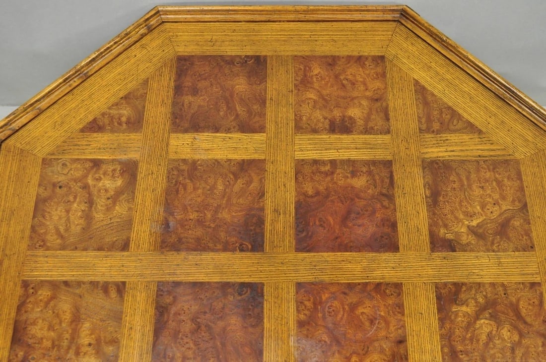 Vintage Baker Barley Twist Oak & Burlwood Parquetry Octagonal Coffee Table - 13