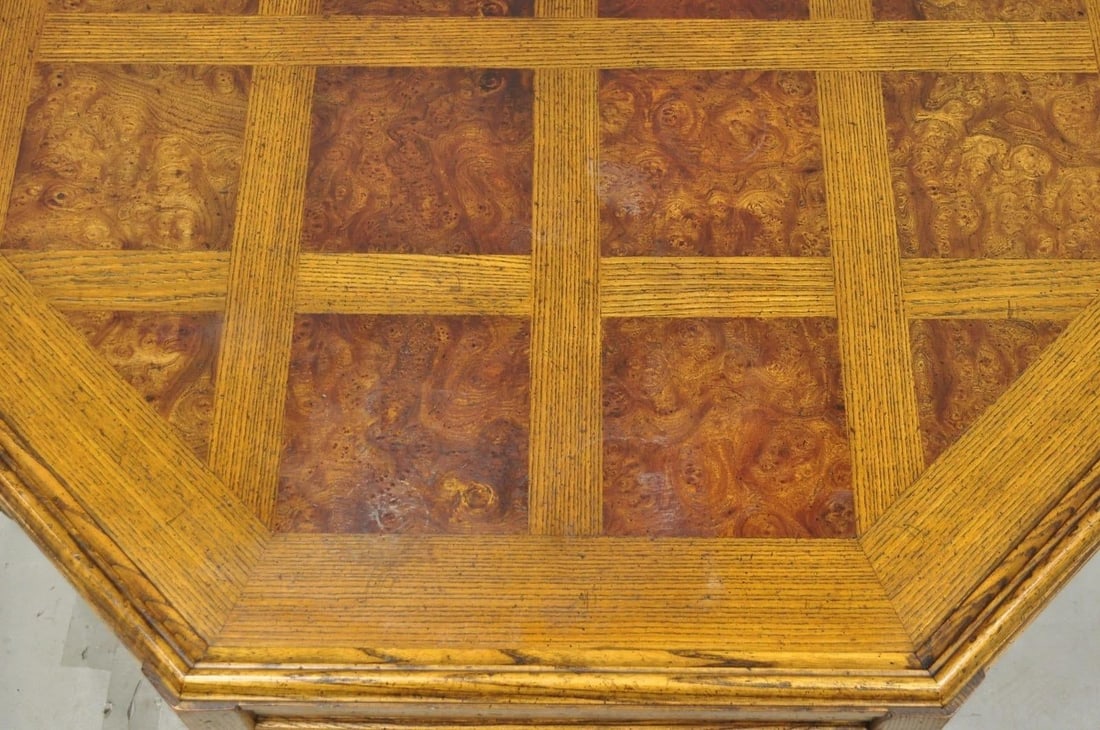 Vintage Baker Barley Twist Oak & Burlwood Parquetry Octagonal Coffee Table - 14
