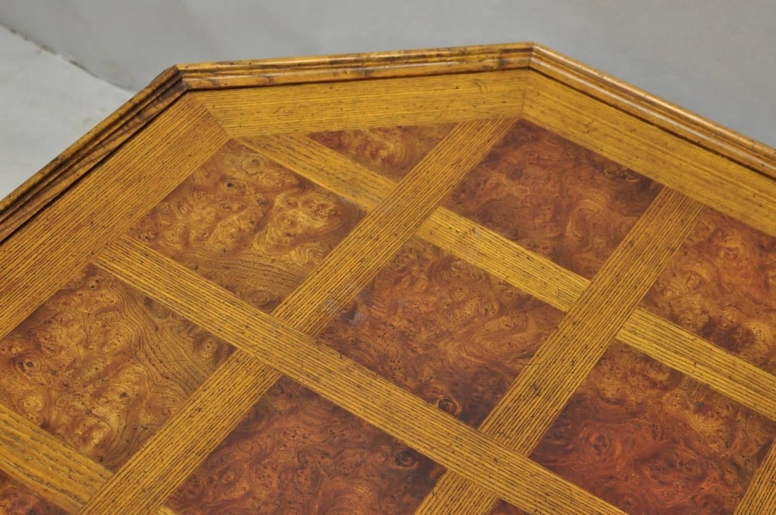 Vintage Baker Barley Twist Oak & Burlwood Parquetry Octagonal Coffee Table - 15