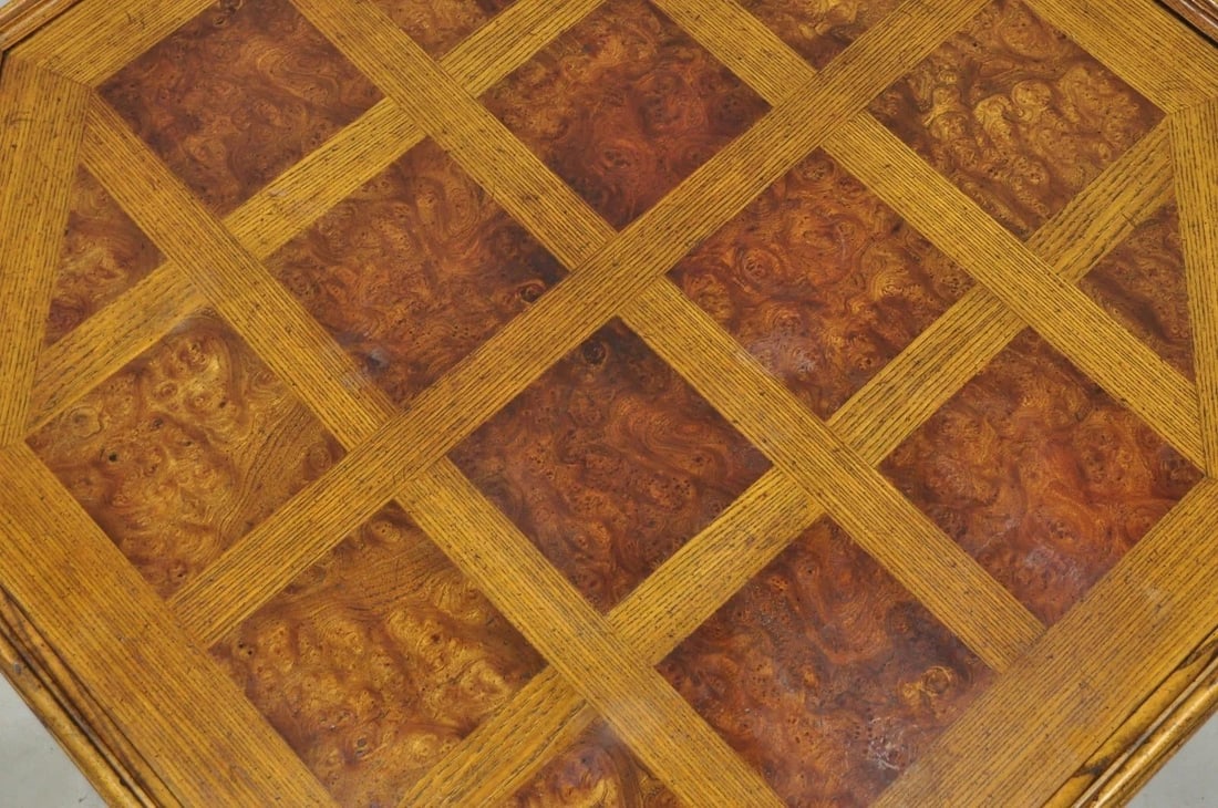 Vintage Baker Barley Twist Oak & Burlwood Parquetry Octagonal Coffee Table - 4