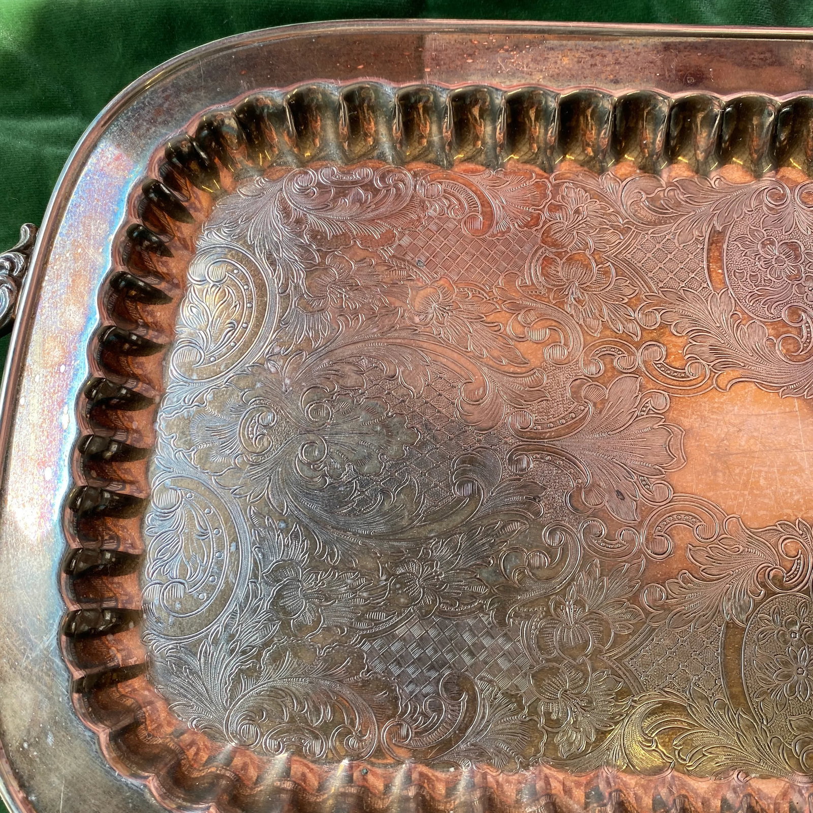 1970s Large Footed Silver Serving Tray With Etchings - 3