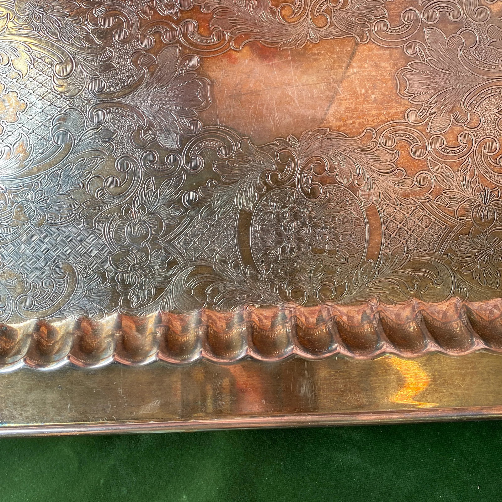 1970s Large Footed Silver Serving Tray With Etchings - 4