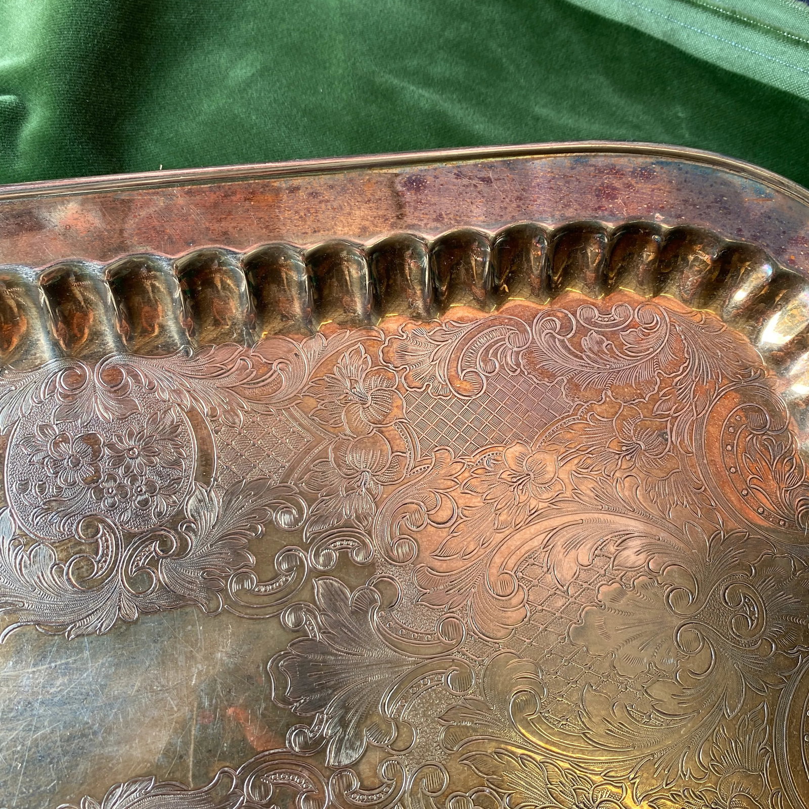 1970s Large Footed Silver Serving Tray With Etchings - 5