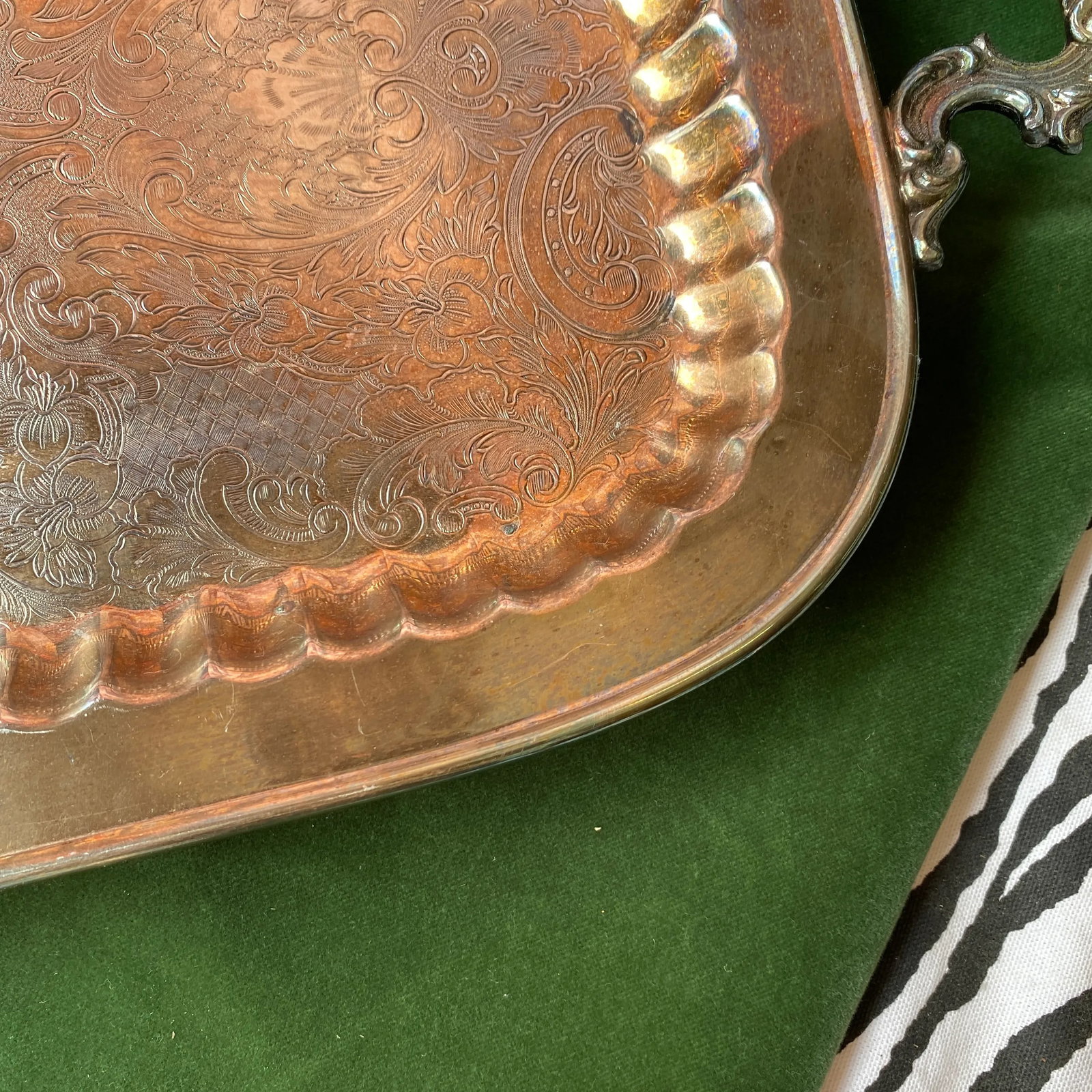 1970s Large Footed Silver Serving Tray With Etchings - 7