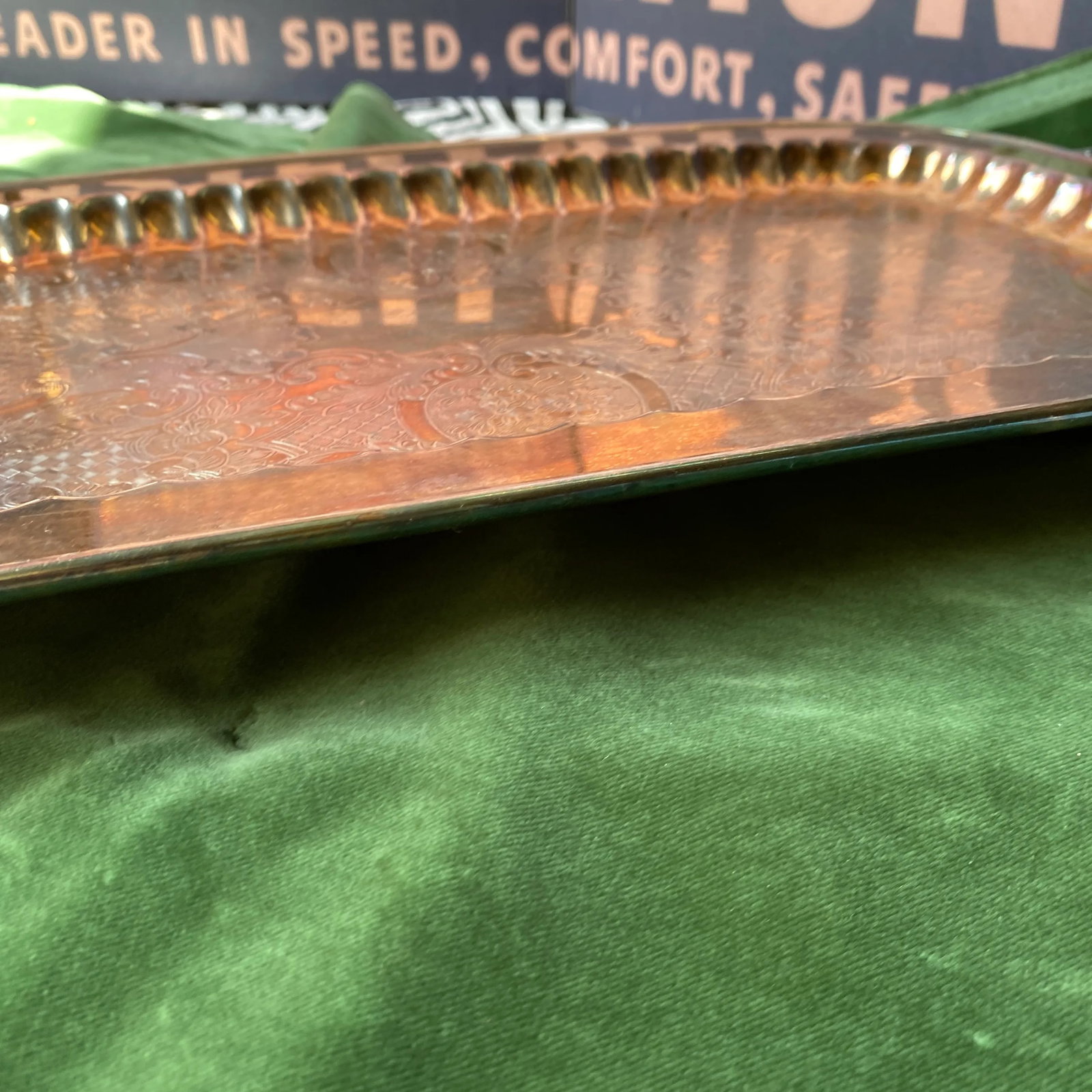 1970s Large Footed Silver Serving Tray With Etchings - 8