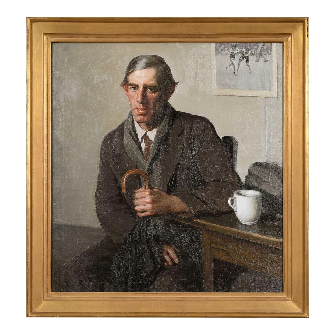 Mid 20th Century William John Edmondson Painting: (American, 1868-1966) Portrait of a Man in a Red Tie, signed lower right "Wm J. Edmondson", partial old label stretcher verso "Akron", oil on canvas, 30 x 28 in.; reproduction carved gilt wood frame,