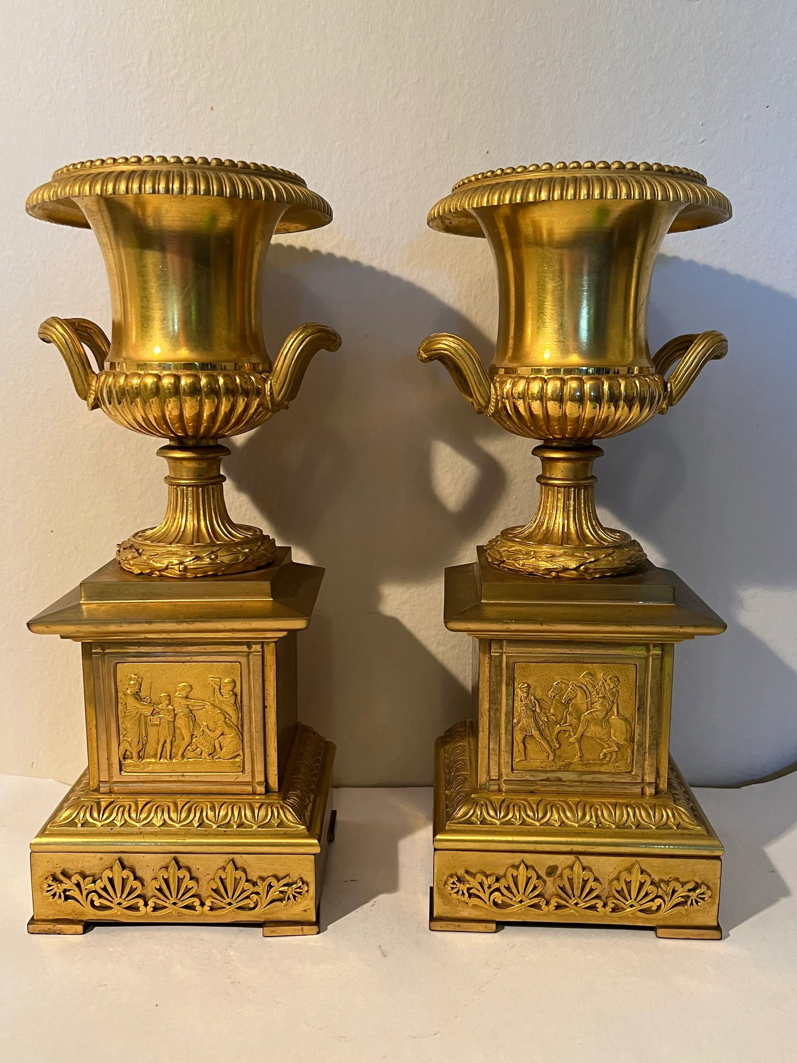 19th Century Neoclassical Gilt Bronze Grand Tour Mounted Urns - a Pair - 12