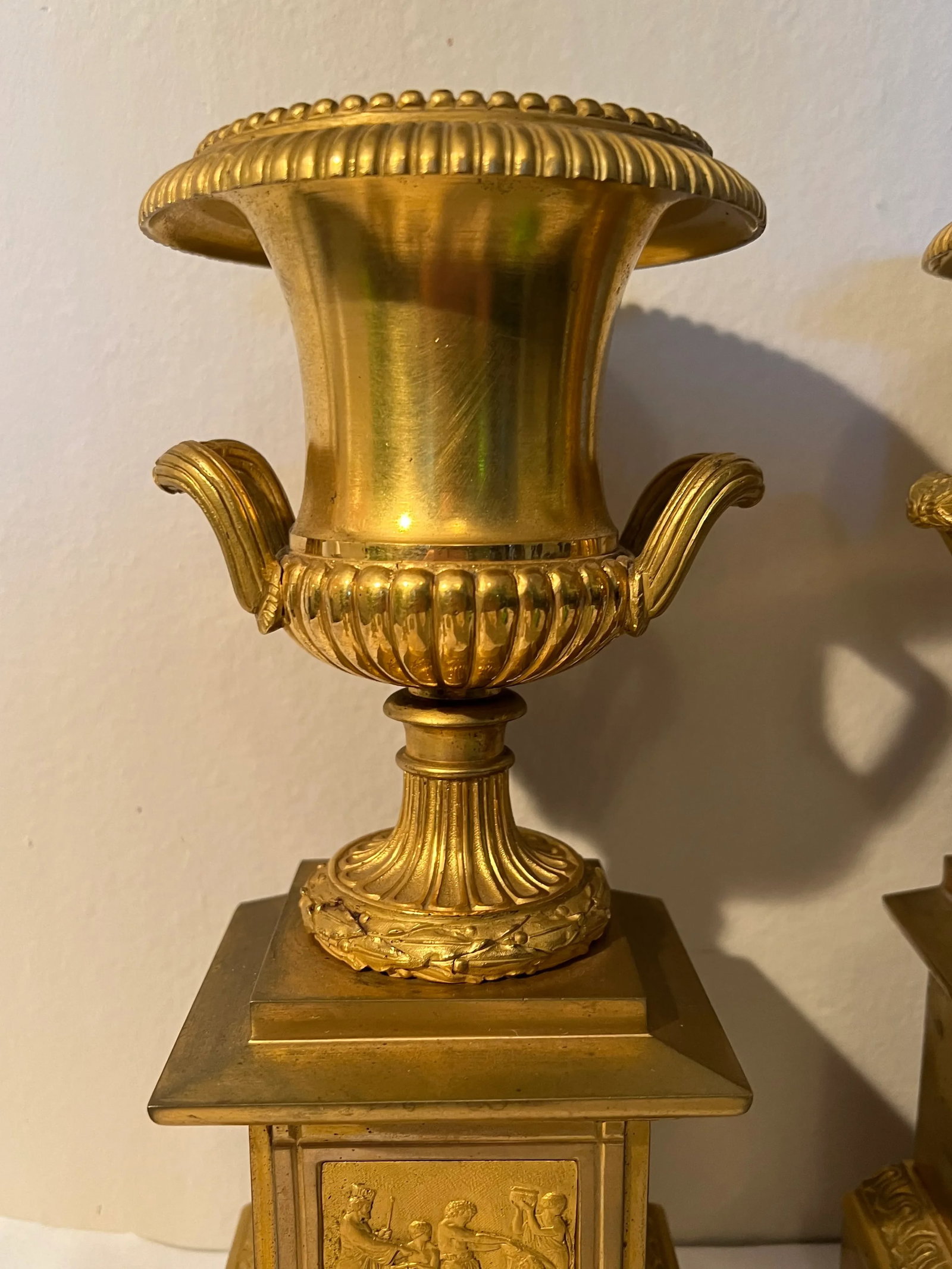 19th Century Neoclassical Gilt Bronze Grand Tour Mounted Urns - a Pair - 2