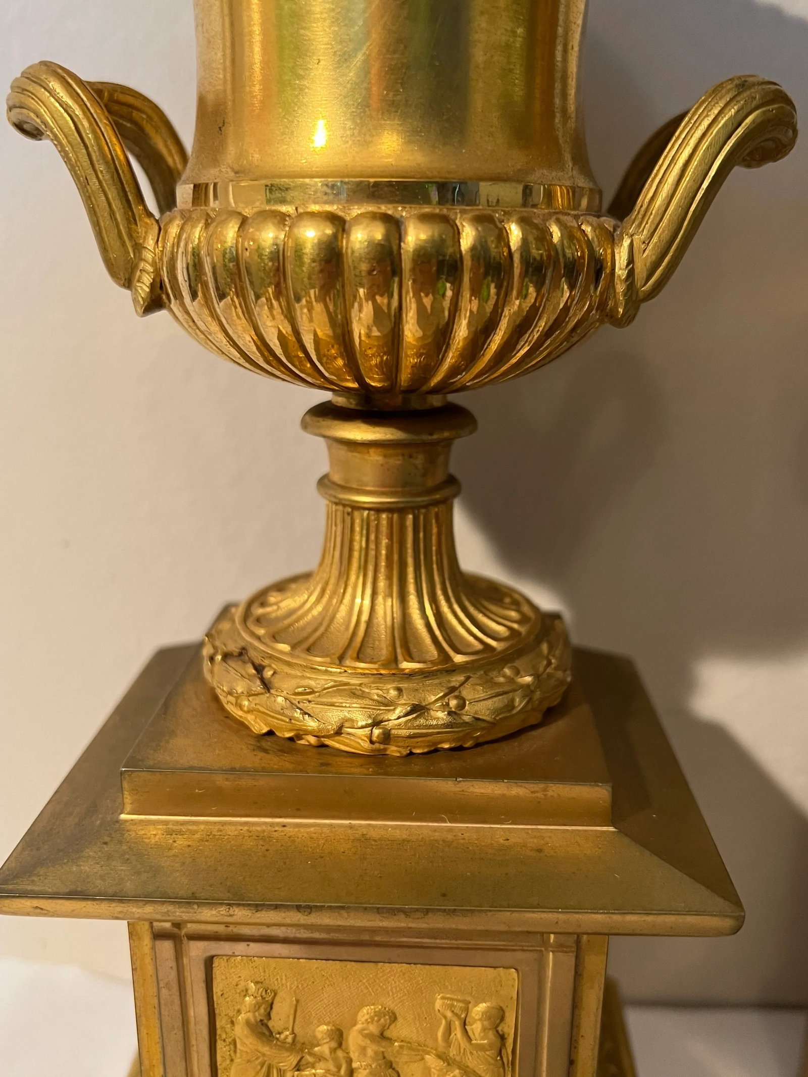 19th Century Neoclassical Gilt Bronze Grand Tour Mounted Urns - a Pair - 3