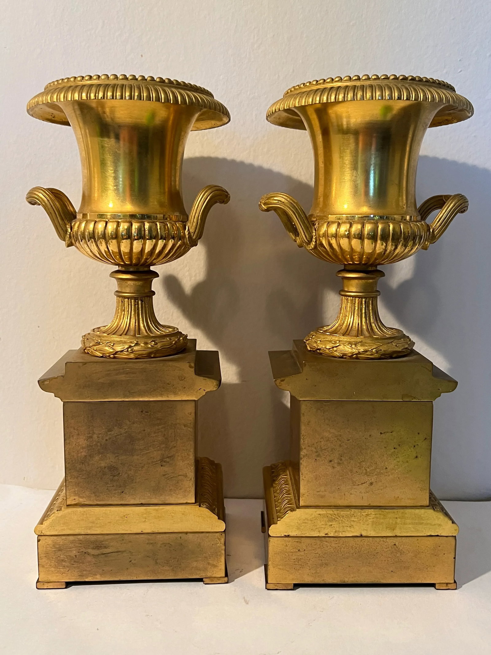 19th Century Neoclassical Gilt Bronze Grand Tour Mounted Urns - a Pair - 9