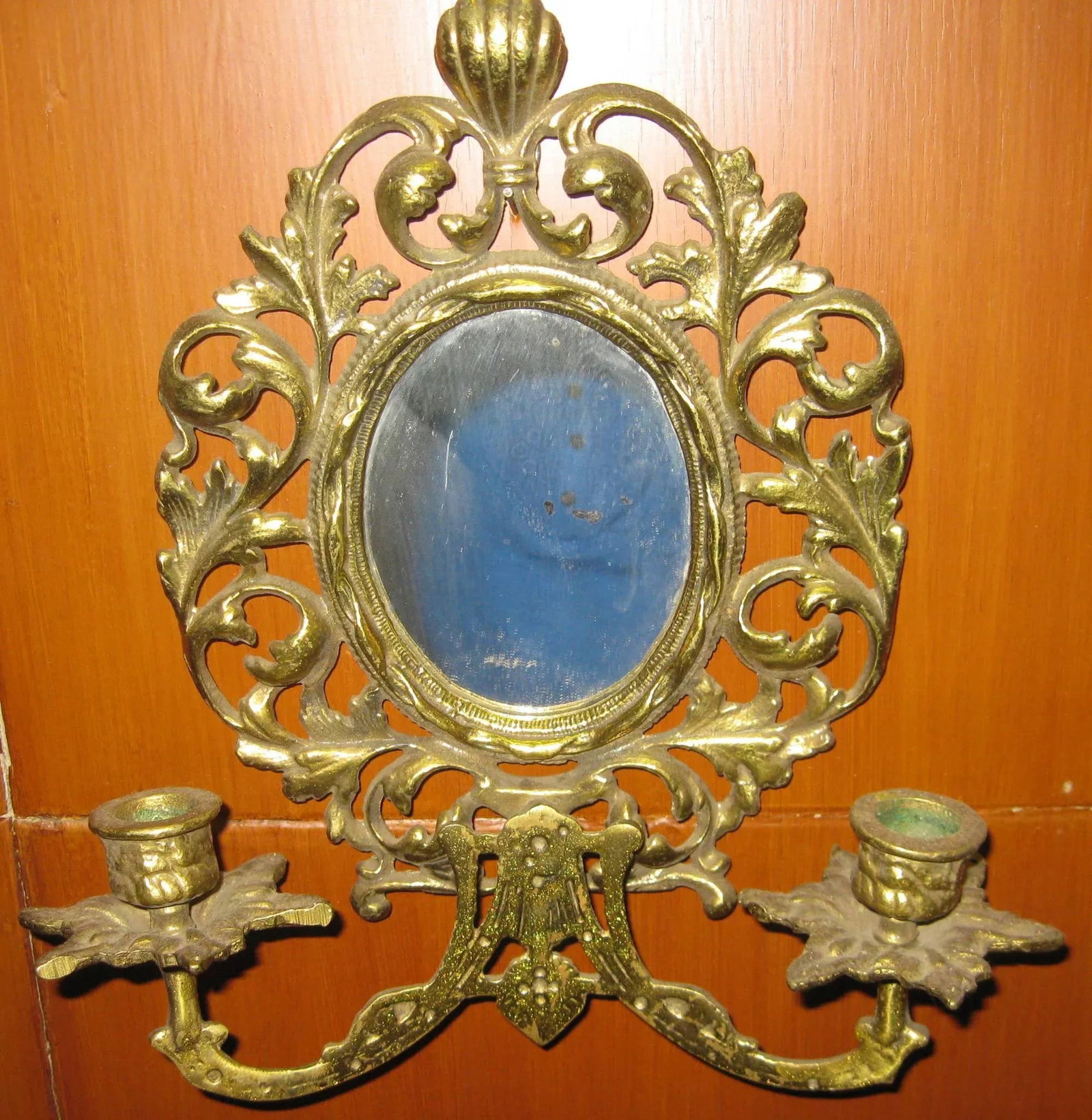 19th century Brass Two Candle Mirrored Wall Sconces - A Pair - 2