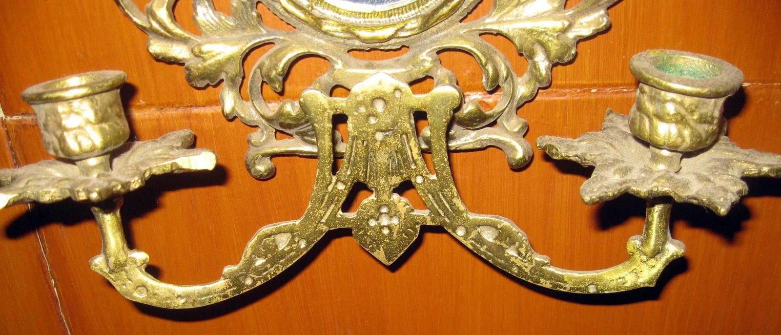 19th century Brass Two Candle Mirrored Wall Sconces - A Pair - 3