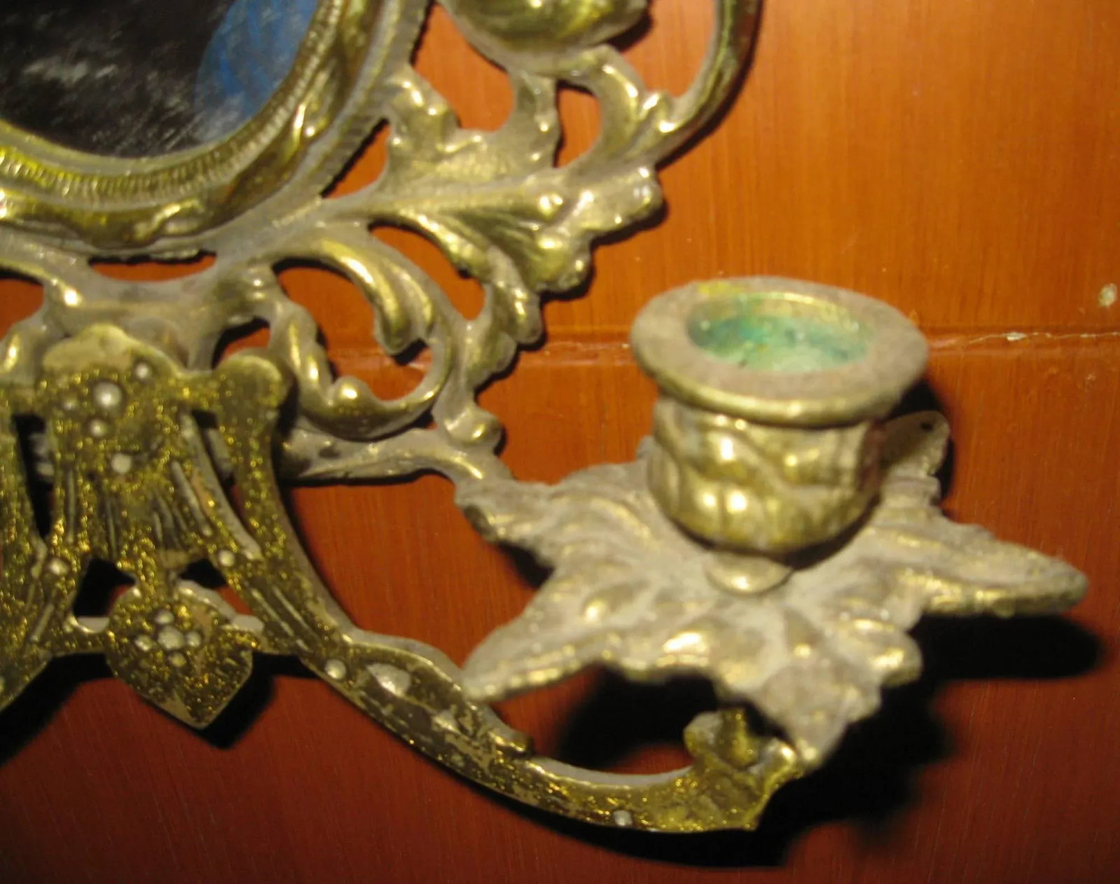 19th century Brass Two Candle Mirrored Wall Sconces - A Pair - 4