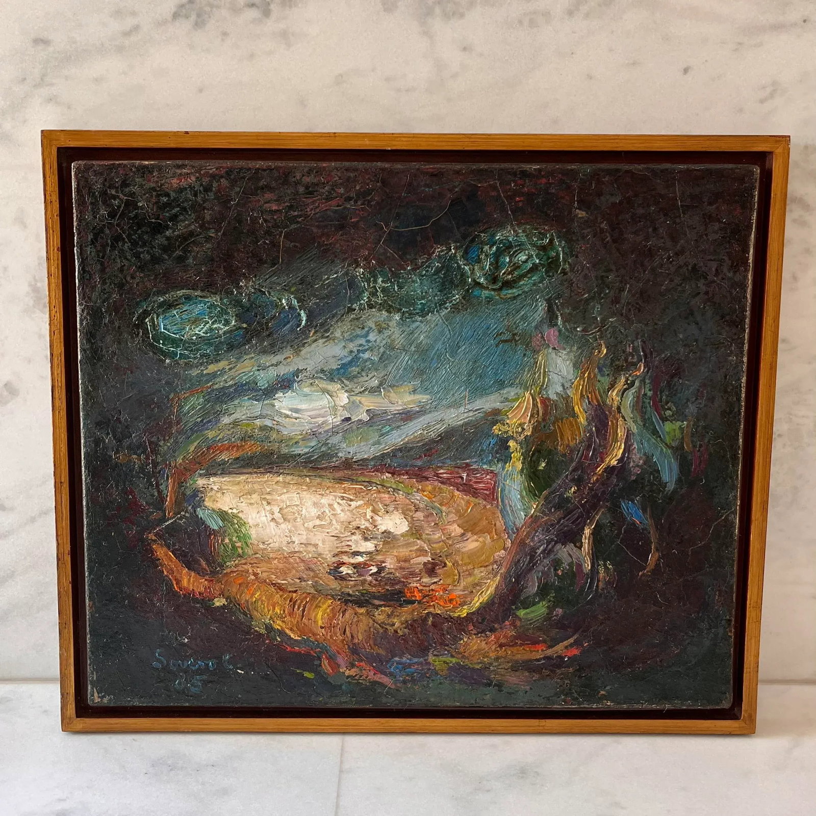 Vintage Abstract Oil Painting by F. Sovero Cuyubama (20th C) - 12