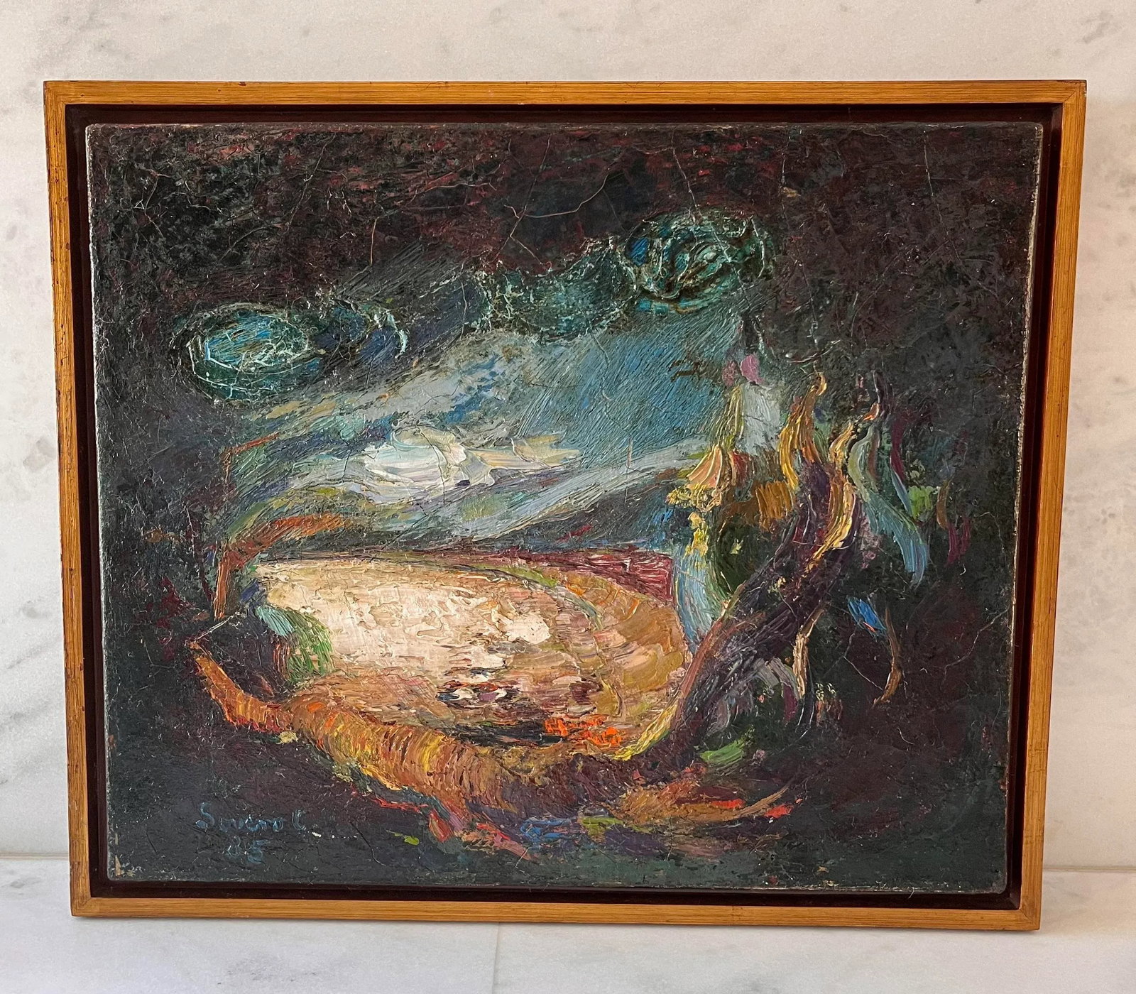Vintage Abstract Oil Painting by F. Sovero Cuyubama (20th C) - 3